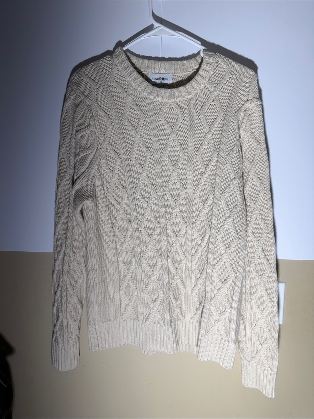 Goodfellow & Co Cream Cable-Stitch Crewneck Sweater
